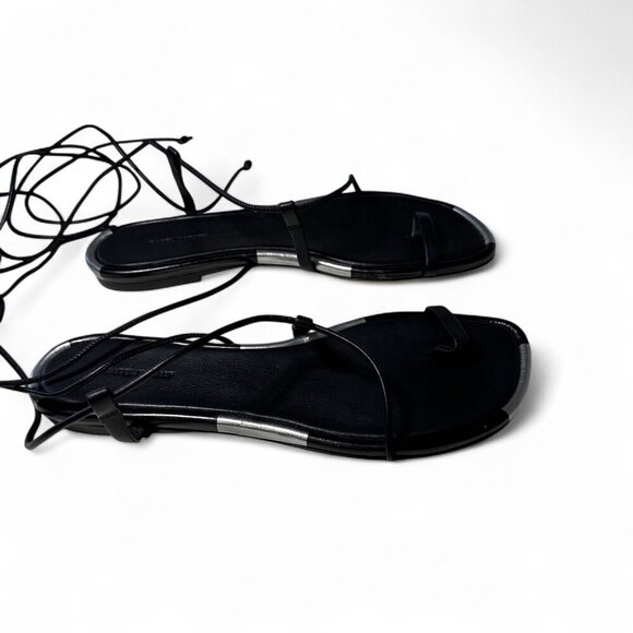 Isabel Marant Jeiro Women's Strappy Black, Silver Leather Flat Sandals Sz 38 NEW - Picture 5 of 8